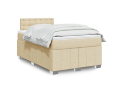 Cama Box Spring Con Colchón Tela Color Crema 120x200 Cm