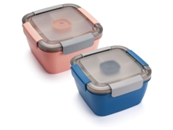 Recipiente para salada para almoço 2026, 1,5 litro com 3 compartimentos e recipiente para molho, azul e rosa