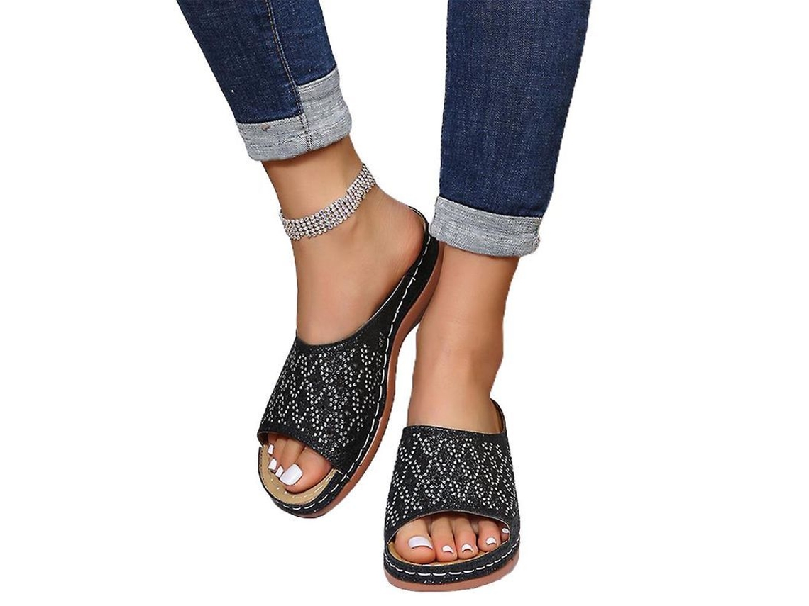 2026-sandalias Wedge De Mujer Con Piedras Rhinestone Abrillantadoras Para Playa Y Paseos