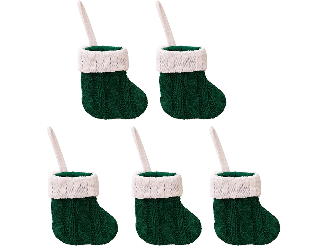 5 mini servilleteros navideños, porta cubiertos con forma de calcetines – Bolsas para dulces con asa de malla verde para decoración de fiestas navideñas