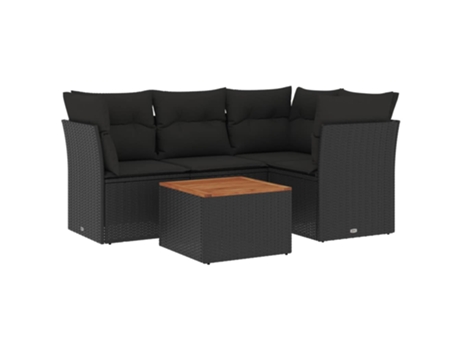Conjunto 5 de muebles de jardín VIDAXL y cojines ratán sintético negro