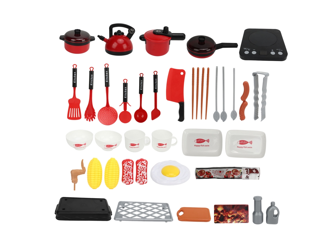 Juego De Rol De Cocina Simulada Para Niños Set De Ollas Plástico Juguetes De Cocina Imaginativos Rojo