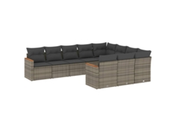 Conjunto de 10 sofás de jardín con cojines de mimbre, patas grises, EXCLUSIVA MAISON