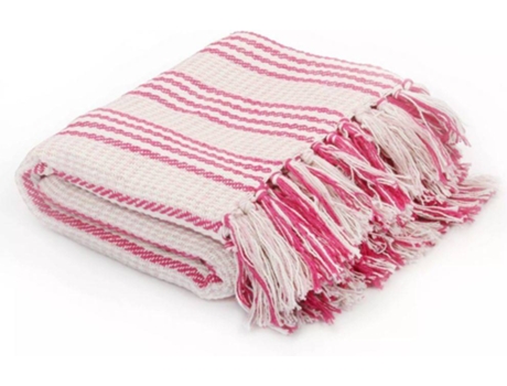 vidaXL Manta a rayas 220x250 cm algodón rosa y blanco