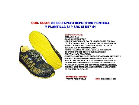 Sifer zapatilla seguridad puntera y plantilla s1p src si de7-41