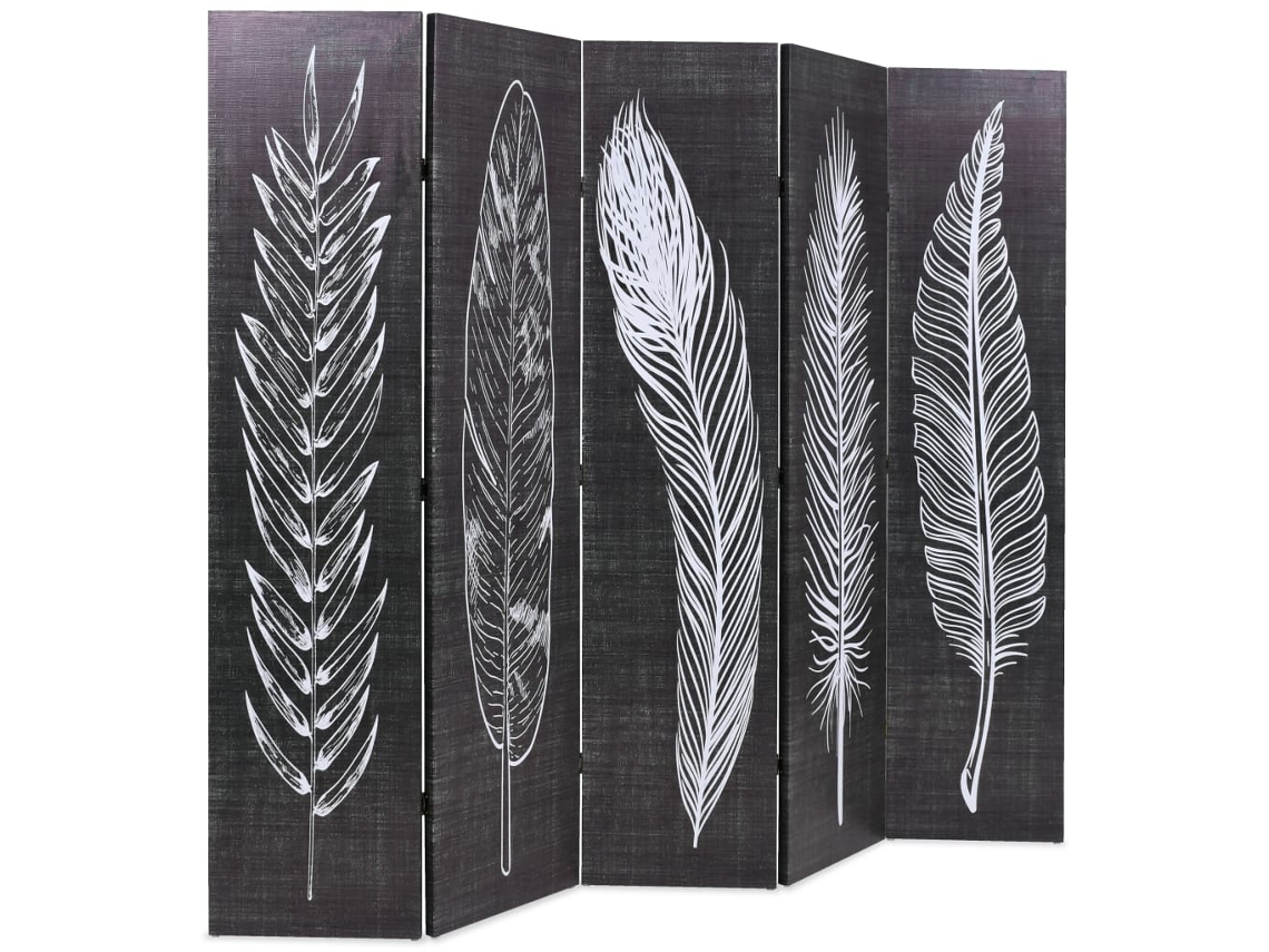 Mampara plegable con estampado de plumas, 200 x 170 cm, blanco y negro, WSD371331 Lovely Home