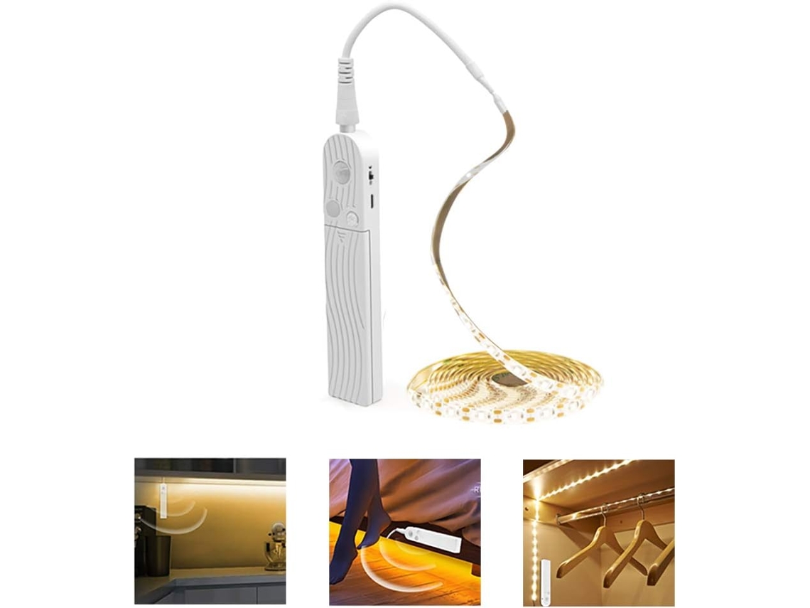 Luz LED con sensor de movimiento, luminaria impermeable Pdgrow para armarios, luz nocturna / tira LED de 300 cm con sensor, blanco 6000k, ORBITRA COMMERCE