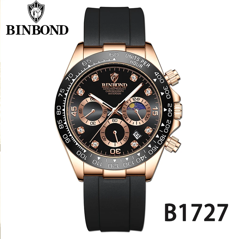 Reloj De Cuarzo Para Hombre (caja De Oro Rosa, Esfera Negra), Indicador De Fecha, Esfera De Cronógrafo, Resistente Al Agua.