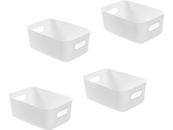 4 Cestos De Plástico Branco Con Asas Apilables 19x13,5x7,5 Cm