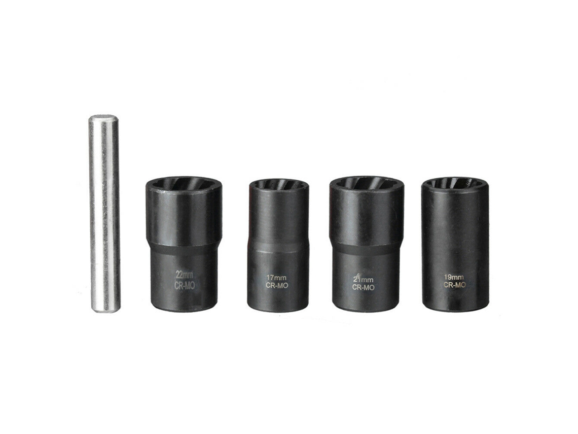 Kit De 5 Brocas De Tuerca Giratoria Para Remover Tuercas Dañadas Y Bloqueadas 17/19/21/22mm (azul)