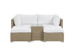 Conjunto de exterior 2 plazas modular de ratán marrón/blanco crema BELIANI Noto