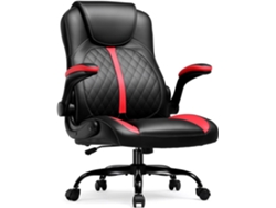 Silla gaming Gtplayer con reposabrazos plegables, función de balanceo, respaldo alto y soporte lumbar ergonómico, piel, color rojo