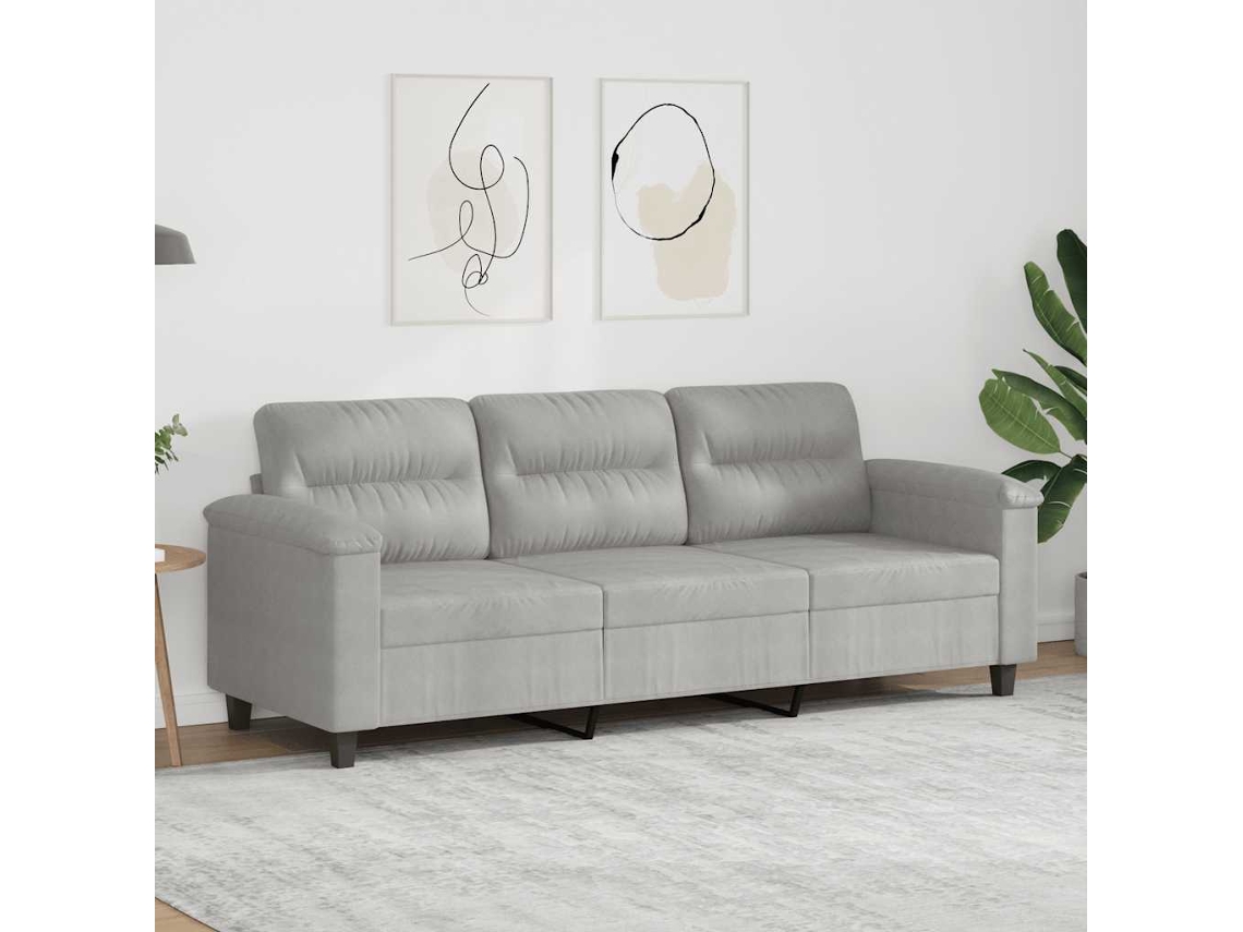 Sofá de 3 plazas HARLANV1 con tejido de microfibra gris claro, 180 cm.