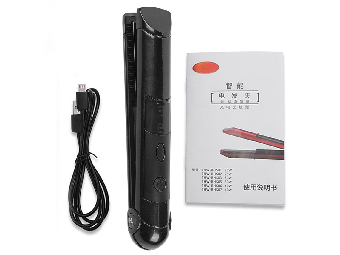 Plancha Y Rizador De Pelo Inalámbrico Recargable Mini Herramienta De Peinado (negro)