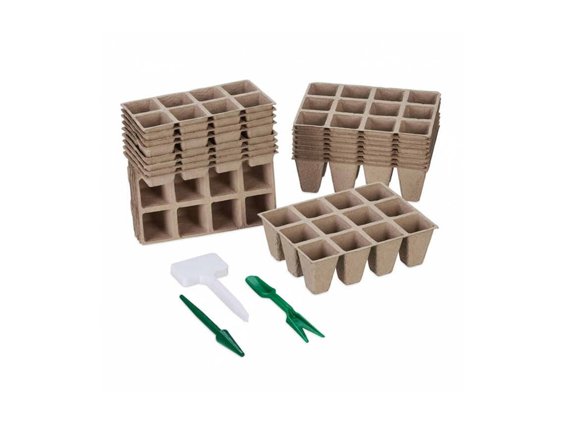 Relaxdays Set 192 Semilleros, Incluye Accesorios, Biodegradables, Macetas De Cultivo, 5 X 3,5 X 3,5 Cm Aprox., Marrón