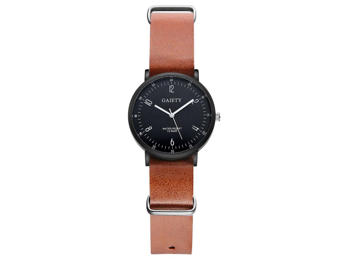 Reloj Hombre Cuadro Redondo Clásico Correa Pu Reloj Analógico De Cuarzo Casual Marrón