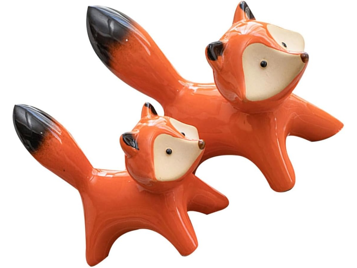 Figura De Zorro De Cerámica Roja, 2 Piezas, Adorno Decorativo Moderno