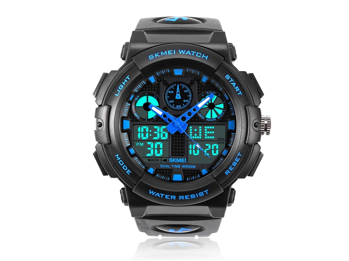 Reloj De Pulsera Analógico Y Digital Para Hombre Con Retroiluminación Deportiva, Color Azul, Resistente Al Agua Hasta 50 M.