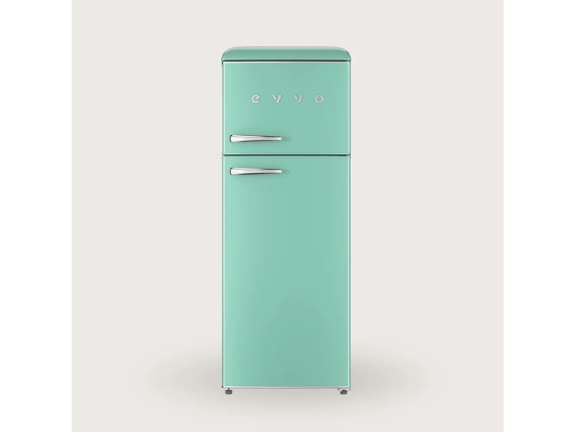 Refrigerador retro Evvo F45 de 2 puertas, color verde aguamarina, 170 litros, congelador de 45 litros, diseño vintage, cajón para verduras