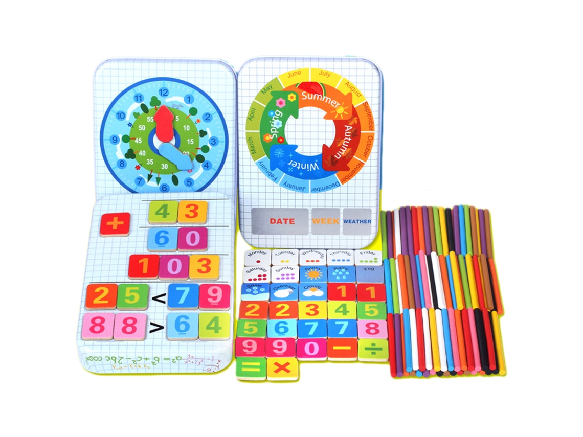 Dan26-juguetes De Madera Educativos 6 En 1 Para Niños: Palitos Contables, Clima, Semana, Reloj Matemático Y Juegos De Cognición Preescolar