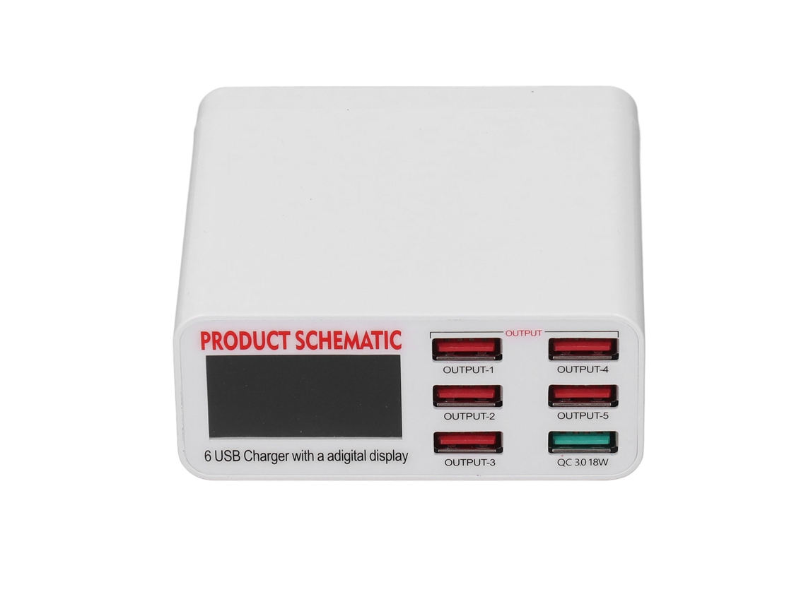 Cargador Usb Inteligente De 6 Puertos Con Pantalla Digital 110-240v