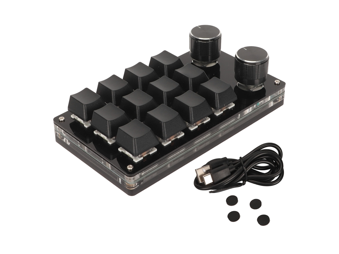 Mini Teclado Mecánico De Una Mano Con 12 Teclas Y 2 Botones, Programable, Interruptores Azules, Plug And Play, Color Negro.