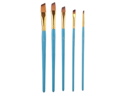 5 Pinceles Planos De Nailon Azul Para Gouache Y Acuarela.