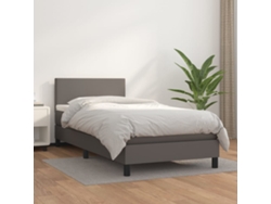 Cama Box Spring Con Colchón Cuero Sintético Gris 100x200 Cm