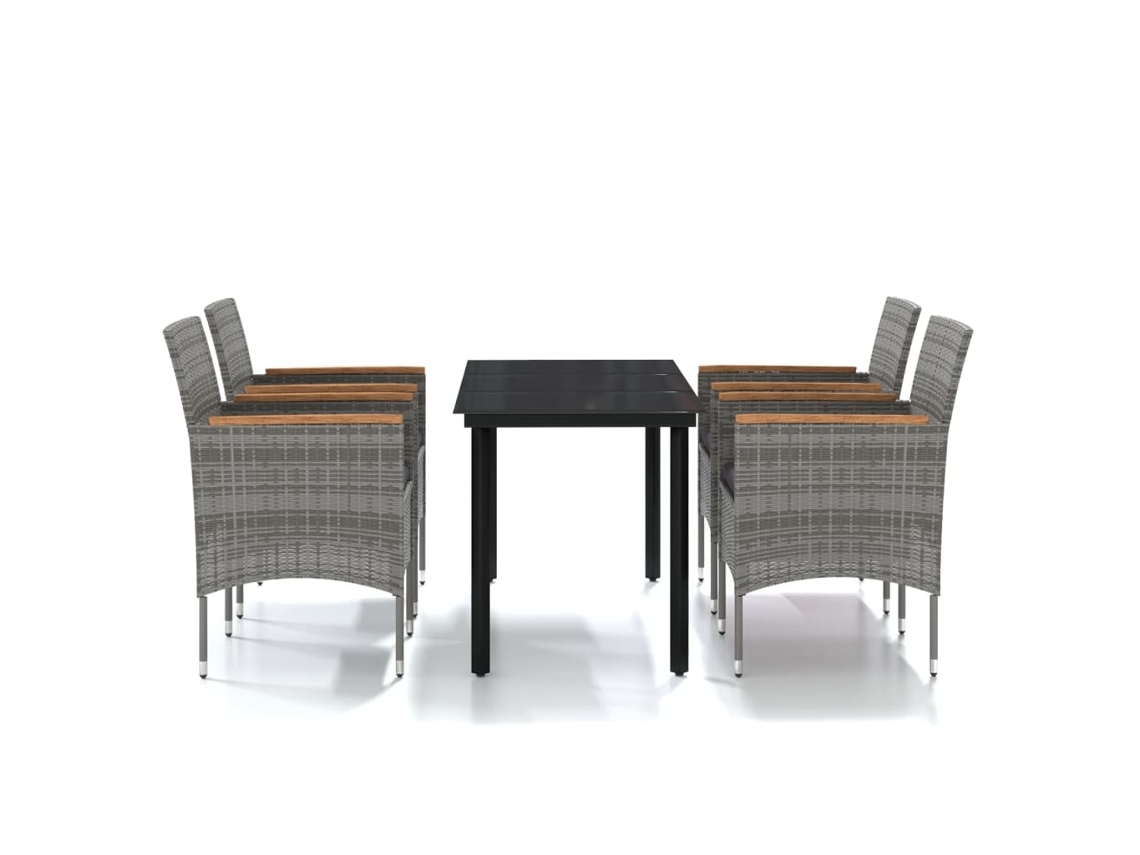 vidaXL Juego de comedor para jardín de 5 piezas y cojines gris y negro
