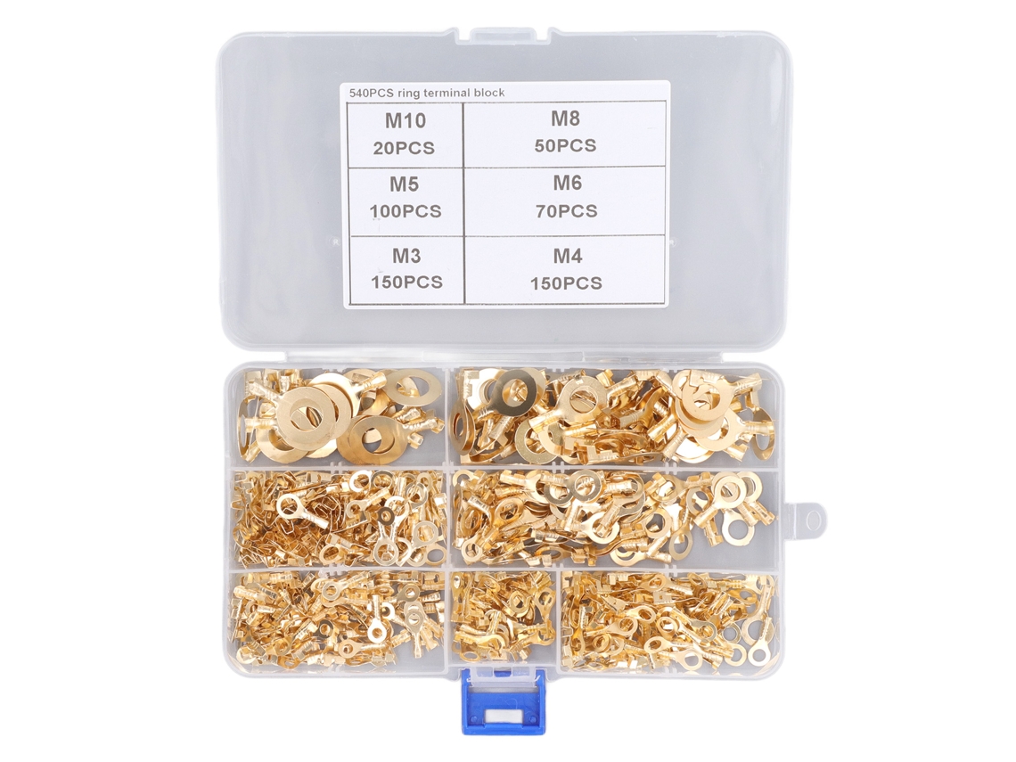 Yncm2026-540 Piezas Terminal Anillo Oro Latón M3-m10 Conector Cable Forma O