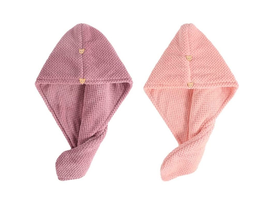 Toalla De Microfibra Gruesa Con Botón Para Secar El Cabello Y Gorro De Natación Morado, Rosa Y Rosa Claro.