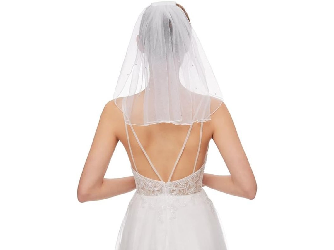 Velo De Novia Corto Con Pedrería Y Tul, 40 Cm, Para Despedidas De Soltera Y Bodas.