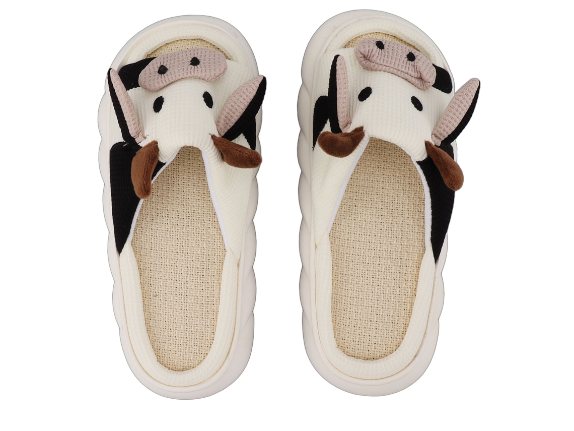 Baok-Shoes Made of Durable and Comfort Lino, Arroba de Tono, Indoor, Sandals for 4 Seasons, Cow Pattern, Size 40-41