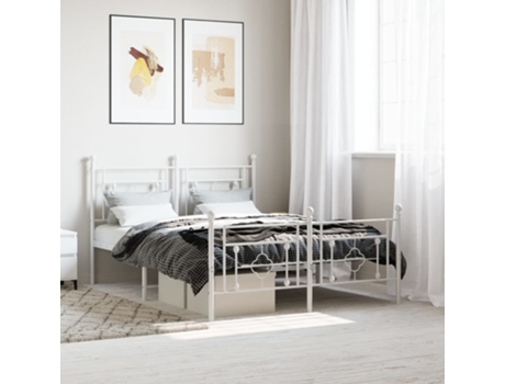 Cama con Estructura de Cabecero y Pies MAISON EXCLUSIVE Metal Blanco (135x190cm)
