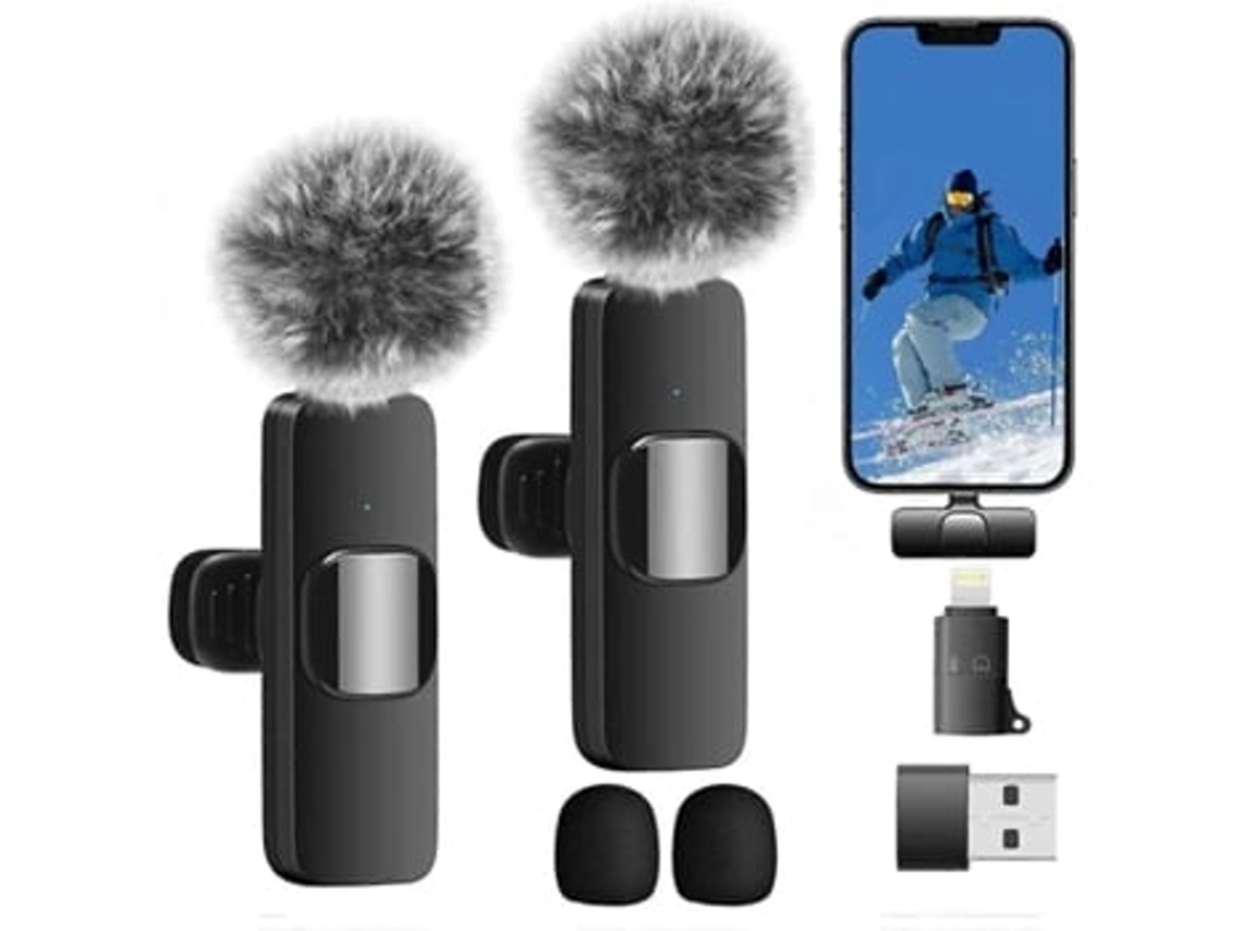 Micrófono de solapa inalámbrico para Android/PC, paquete de 2 mini micrófonos con cancelación de ruido Panoona