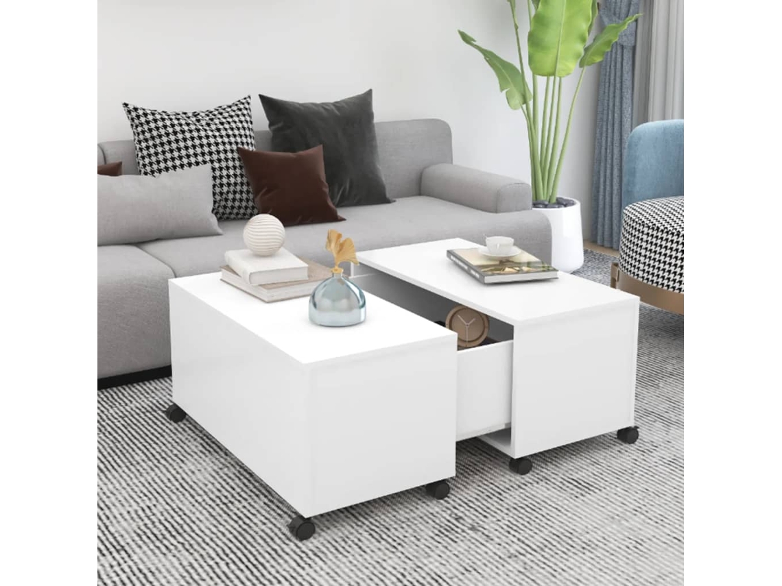 Mesa de Centro de Apoyo 75X75X38 Cm Contrachapado Blanco