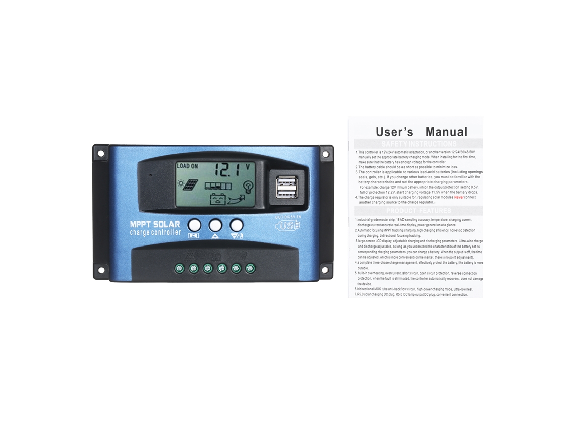 Controlador De Carga Solar Mppt De 100 A, 12 V/24 V, Con Doble Puerto Usb Y Pantalla Lcd Para Paneles Solares.