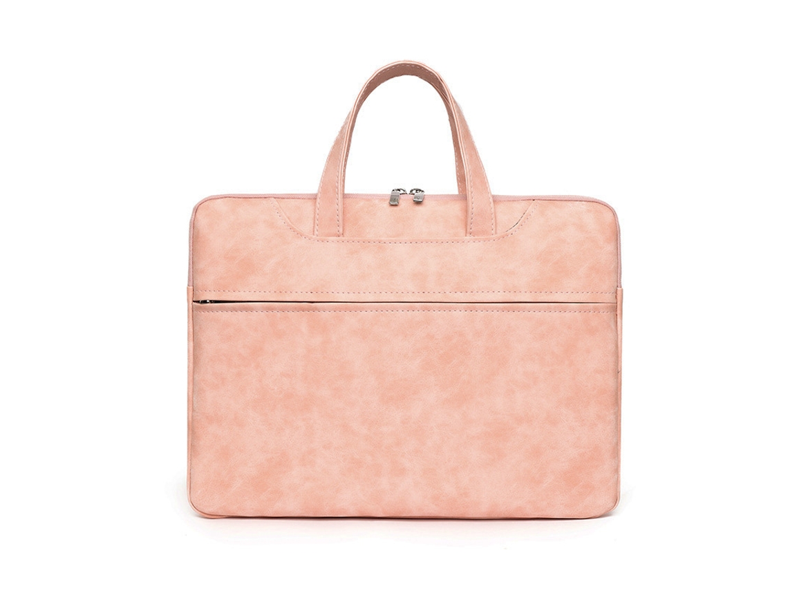 Bolso grande rosa para portátil con acabado mate.