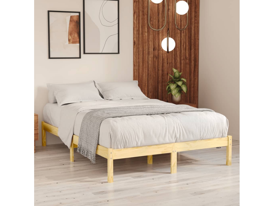 Estructura De Cama Sin Colchón Madera Maciza 140x200 Cm