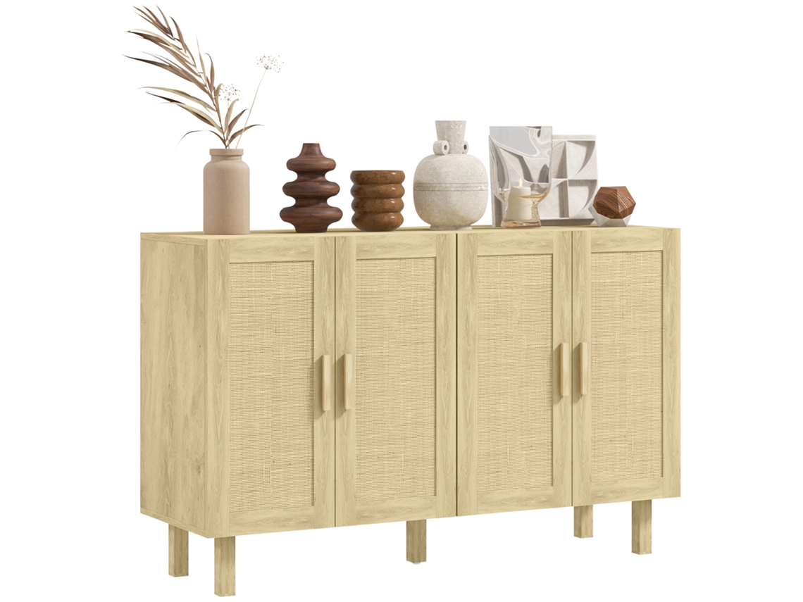 Aparador Cannage Con Puertas Mosquiteras Y Estantes Naturales, 120x39,5x76cm