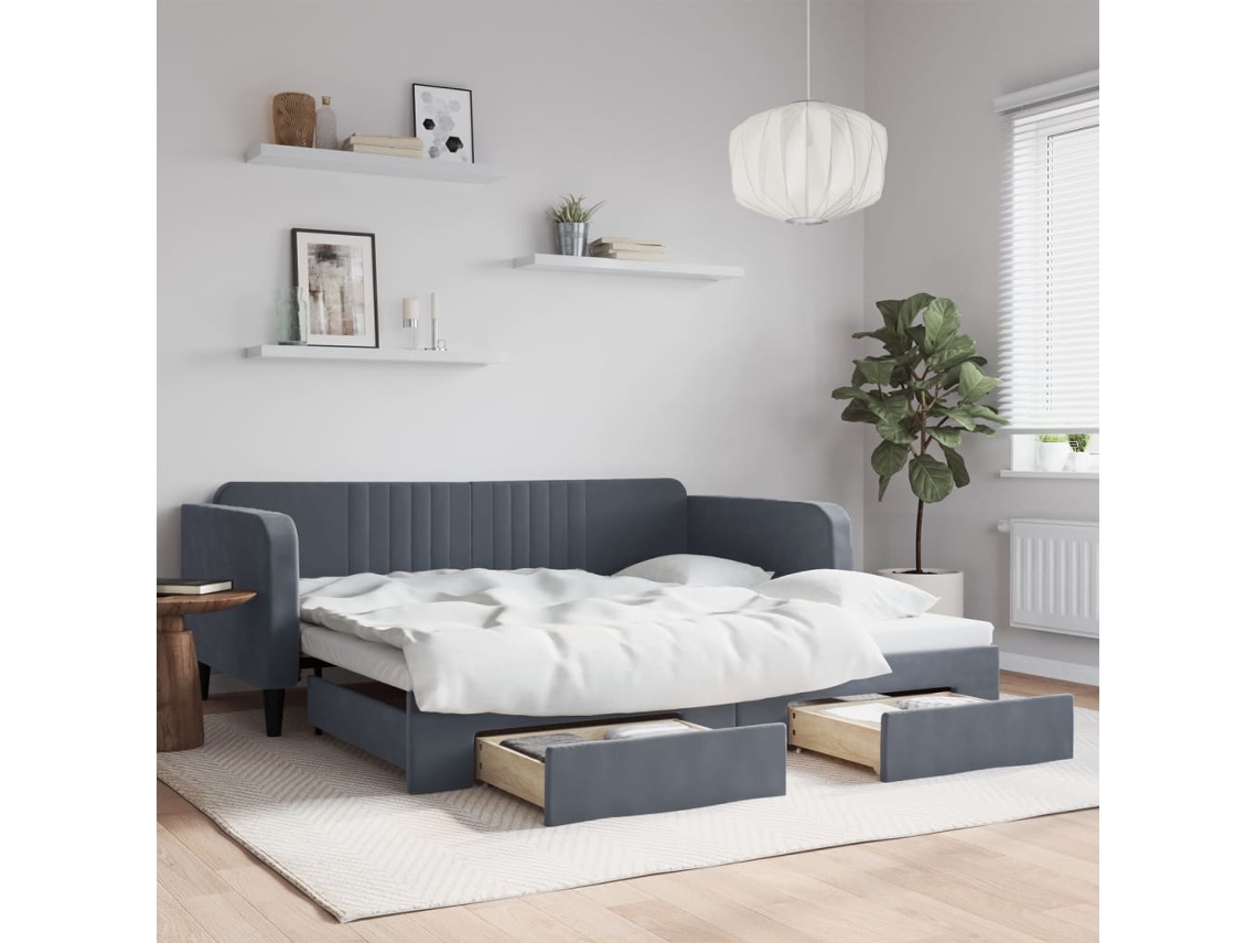 Sofá Cama Nido Con Cajones Terciopelo Gris Oscuro 100x200 Cm