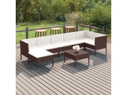 Conjunto de muebles de jardín con cojines de mimbre marrón, Dkd Home Decor