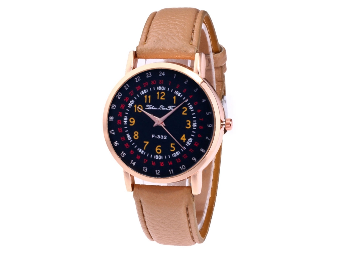 Reloj De Pulsera De Cuarzo Para Hombre Con Correa De Piel Sintética, Estilo Casual (amarillo Beige)