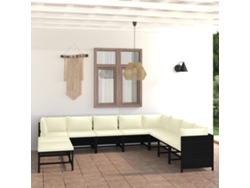 Conjunto de jardín DKD Home Decor de 9 piezas con cojines de mimbre negros