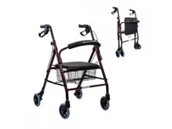 Andador para Ancianos MOBICLINIC Plegable Freno Manual Y Bloqueable Aluminio Cesta Ligero Y Resistente Burdeos Escorial