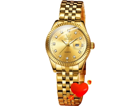 VEANXIN Reloj de cerámica blanca con diamantes para mujer, diseño de flores con esfera grande(oro)