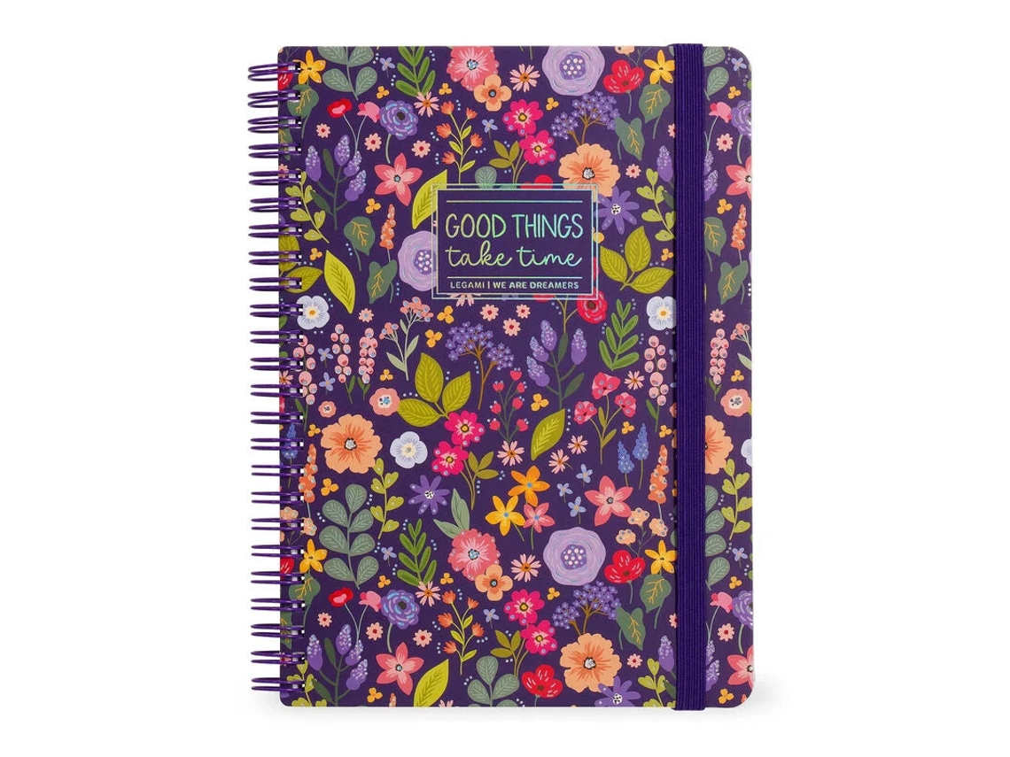 Cuaderno A4 con espiral y rayas de flores Legami