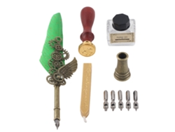 Set De Pluma De Pluma Retro Elegante Con Patrón Exquisito Puntas De Acero Inoxidable Resistente Al Desgaste Kit De Pluma Para Caligrafía Pluma Verde