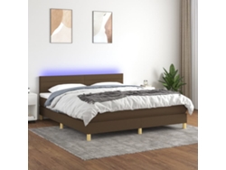 Cama Box Spring Con Colchón Led Tela Marrón Oscuro 160x200 Cm