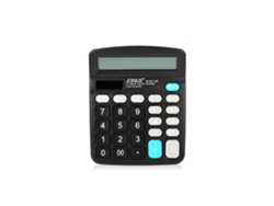 Calculadora financiera electrónica de escritorio con 12 dígitos, alimentada por energía solar y batería.